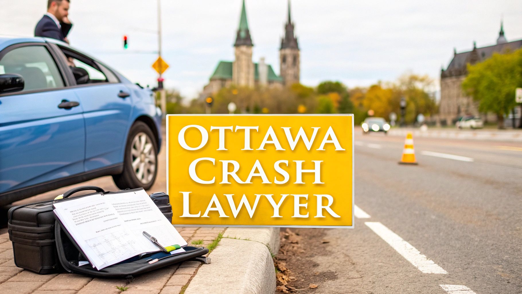 Ottawa car accident legal guide with documents and city road context.