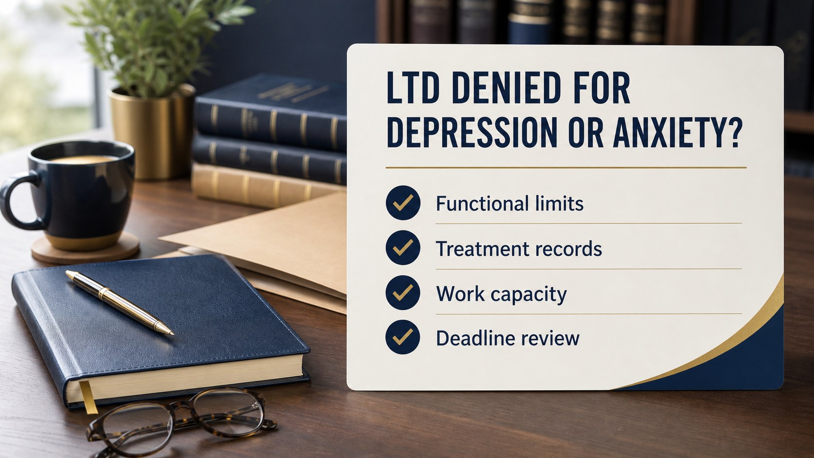 LTD denial evidence checklist for depression and anxiety claims in Ontario.