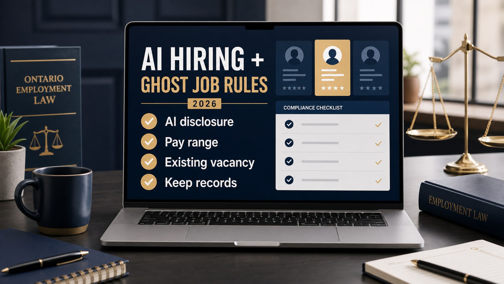 Ontario 2026 job posting compliance checklist for pay, AI disclosure and vacancy statements.