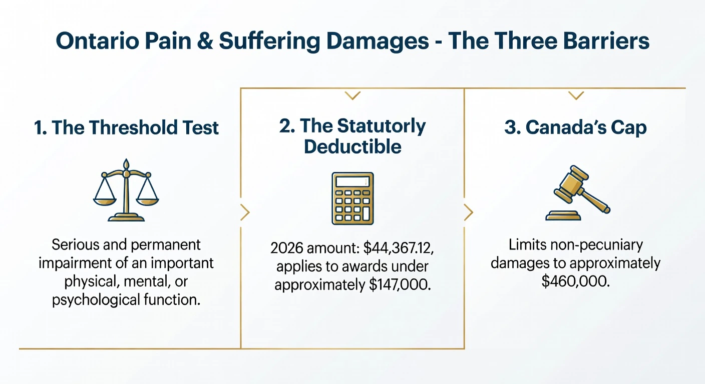 Ontario Pain and Suffering Damages - The Three Major Barriers: Threshold Test, Statutory Deductible, and National Cap