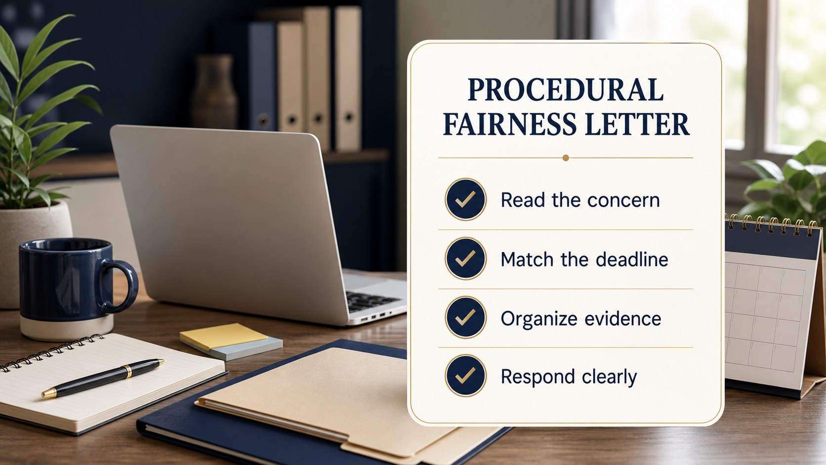 Procedural fairness letter response checklist showing the key evidence steps before filing.
