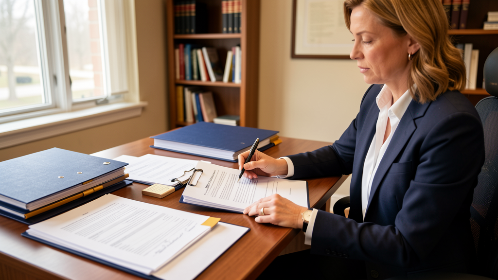 A lawyer reviewing medical records, incident notes, and workplace injury evidence for a denied WSIB claim.