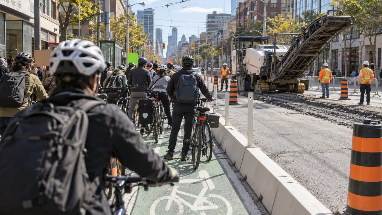 Cycling protest blocks Toronto bike lane removal work along Bloor Street stretch