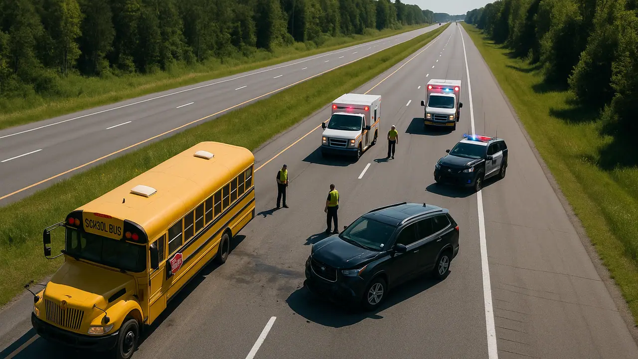 School bus carrying kids on their way to camp collides with SUV on Hwy 11 north of Barrie