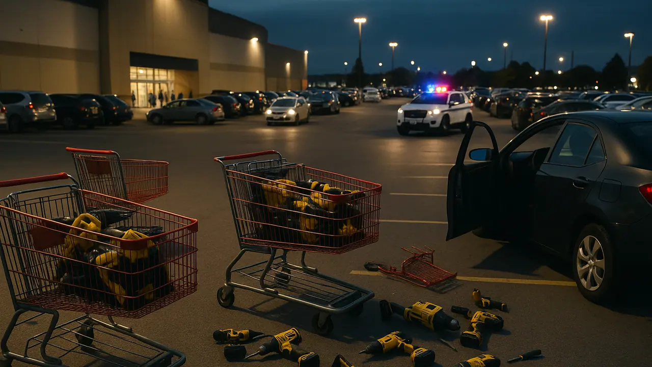 Four suspects are facing charges and a fifth remains at large after they allegedly tried to steal shopping carts full of power tools from a store in Markham
