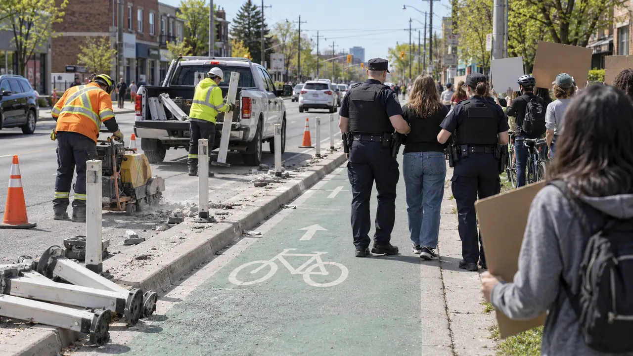 Woman arrested as protesters gather to prevent Etobicoke bike lane removal